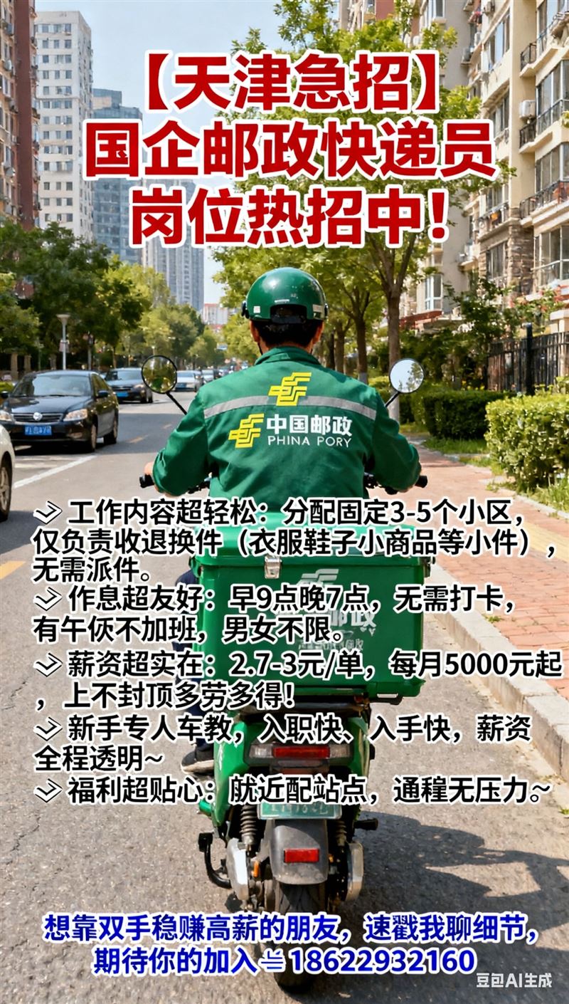 生态城邮政快递取件员1-2名,活轻松男女不限,0费用入职,